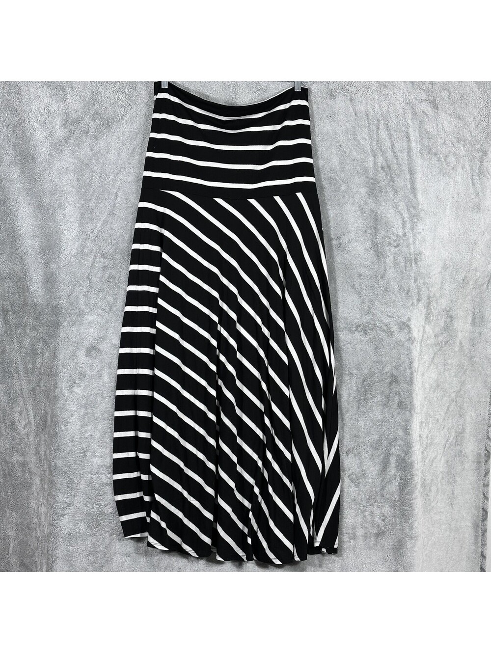 DEX Size 1X Convertible Maxi Dress Skirt Black White Striped Strapless Stretch